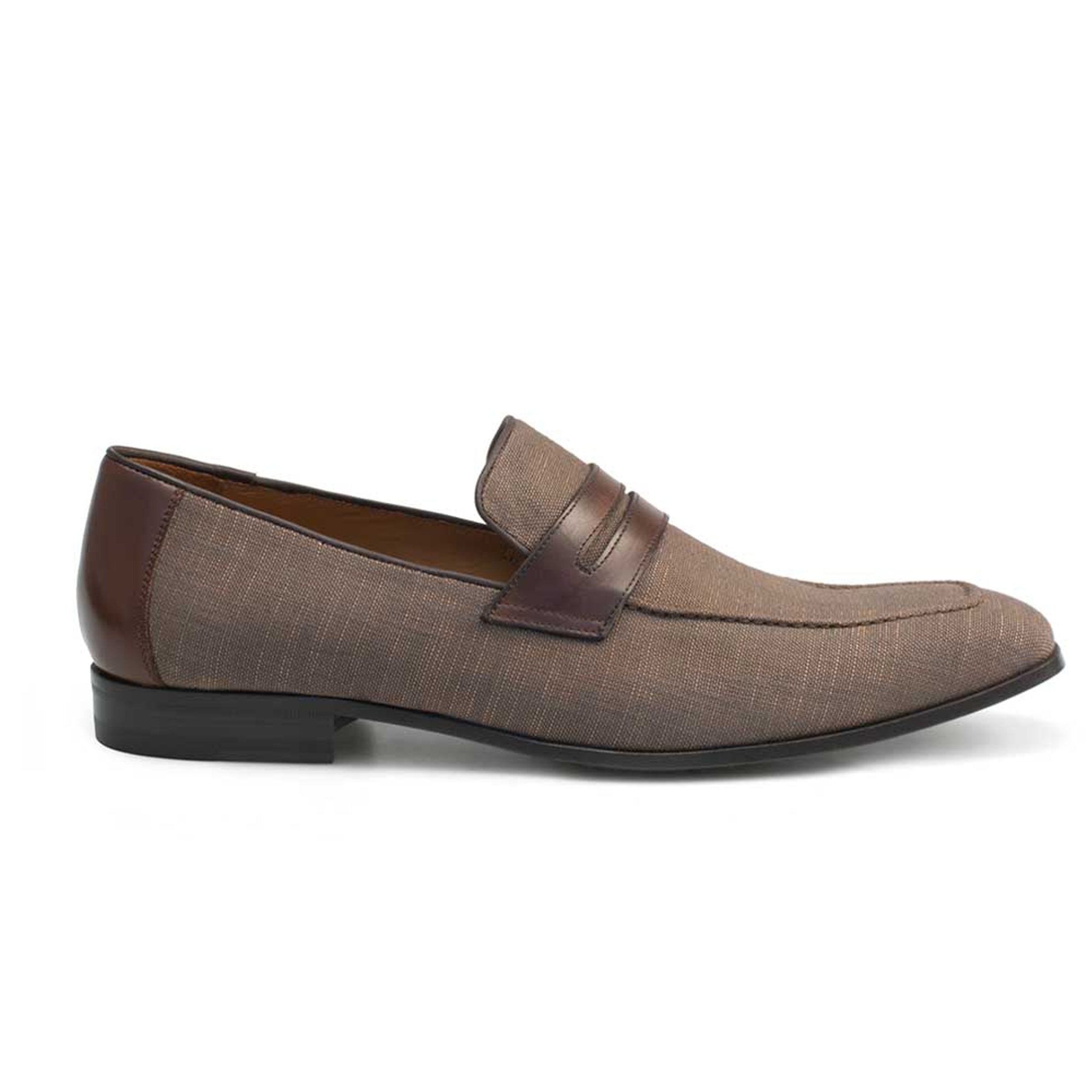 Mens Mezlan Fabric & Calfskin Penny Loafer in Taupe - 8