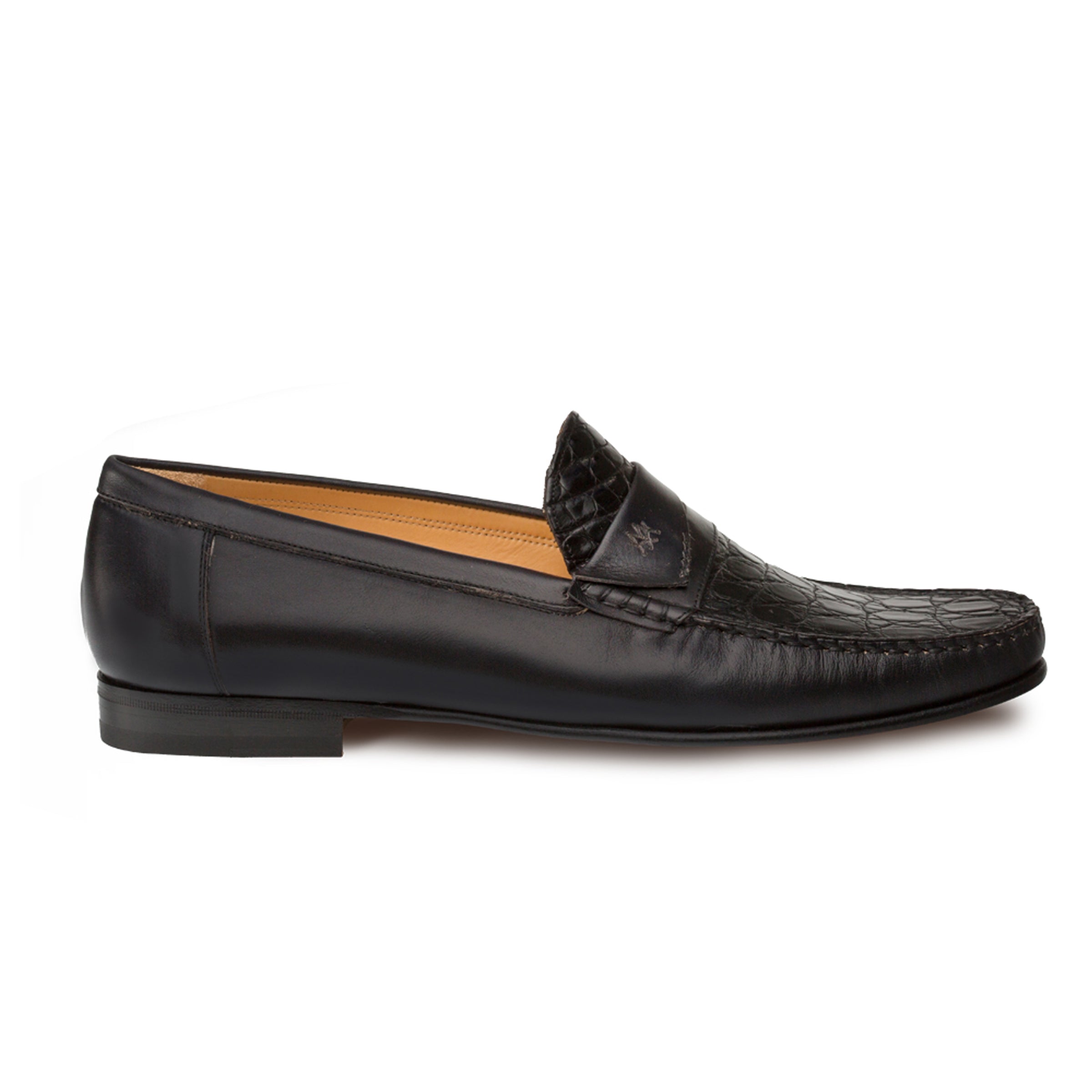 Mens Mezlan Sica Crocodile & Calfskin Loafer Dress Shoe in Black - 8.5