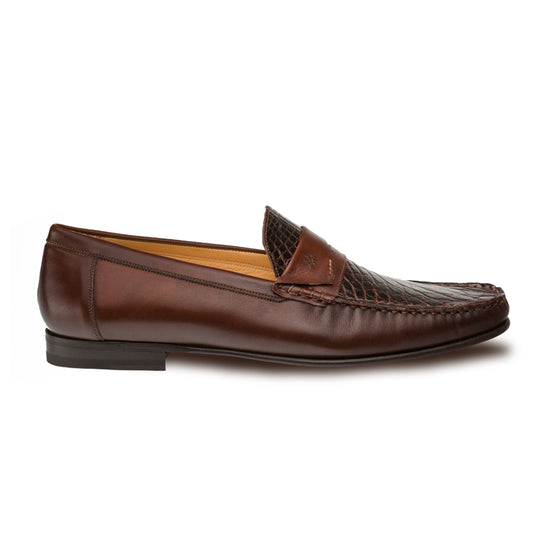 Mens Mezlan Sica Crocodile & Calfskin Loafer Dress Shoe in Brown