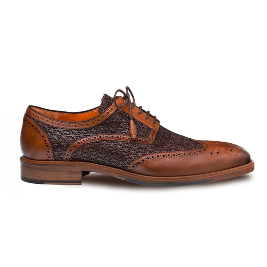 Mens Mezlan Haydn Calfskin Wingtip Oxford Dress Shoe in Cognac