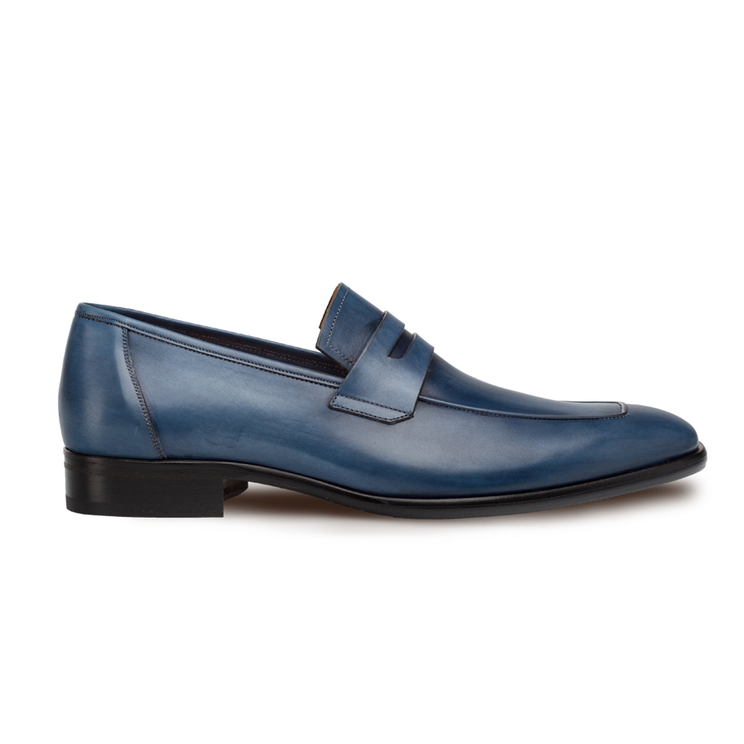 Mens Mezlan Classic Calfskin Slip on Penny Loafer Dress Shoe in Blue - 7.5