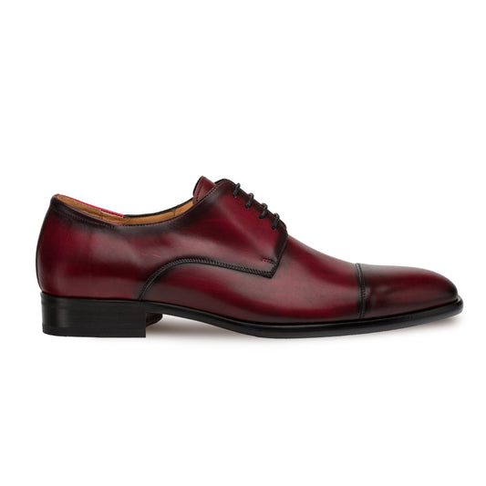 Mens Mezlan Republic Calfskin Cap Toe Blucher Dress Shoe in Burgundy