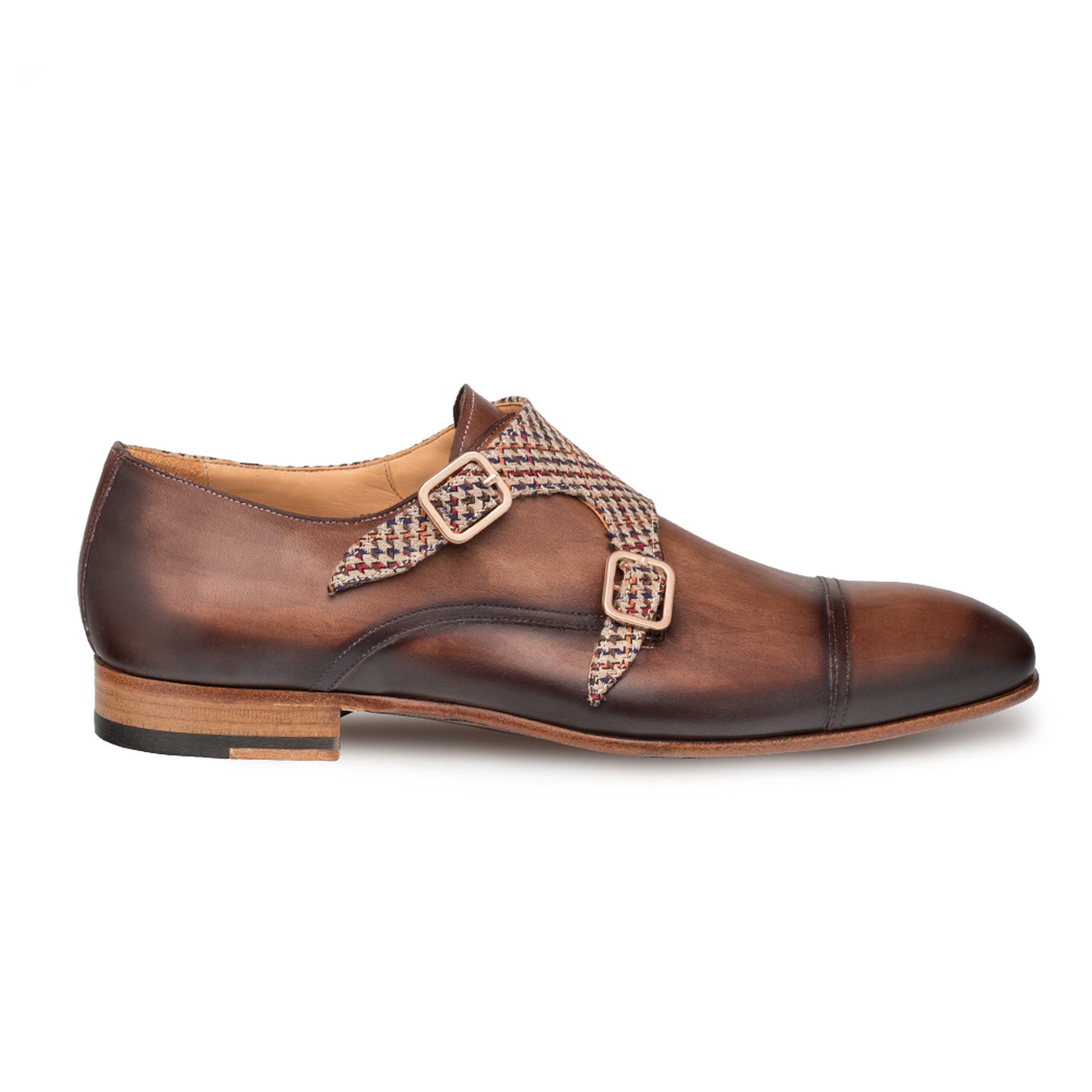 Mens Mezlan Pandora Double Monk Strap Taupe & Brown Houndstooth Dress Shoe - 9