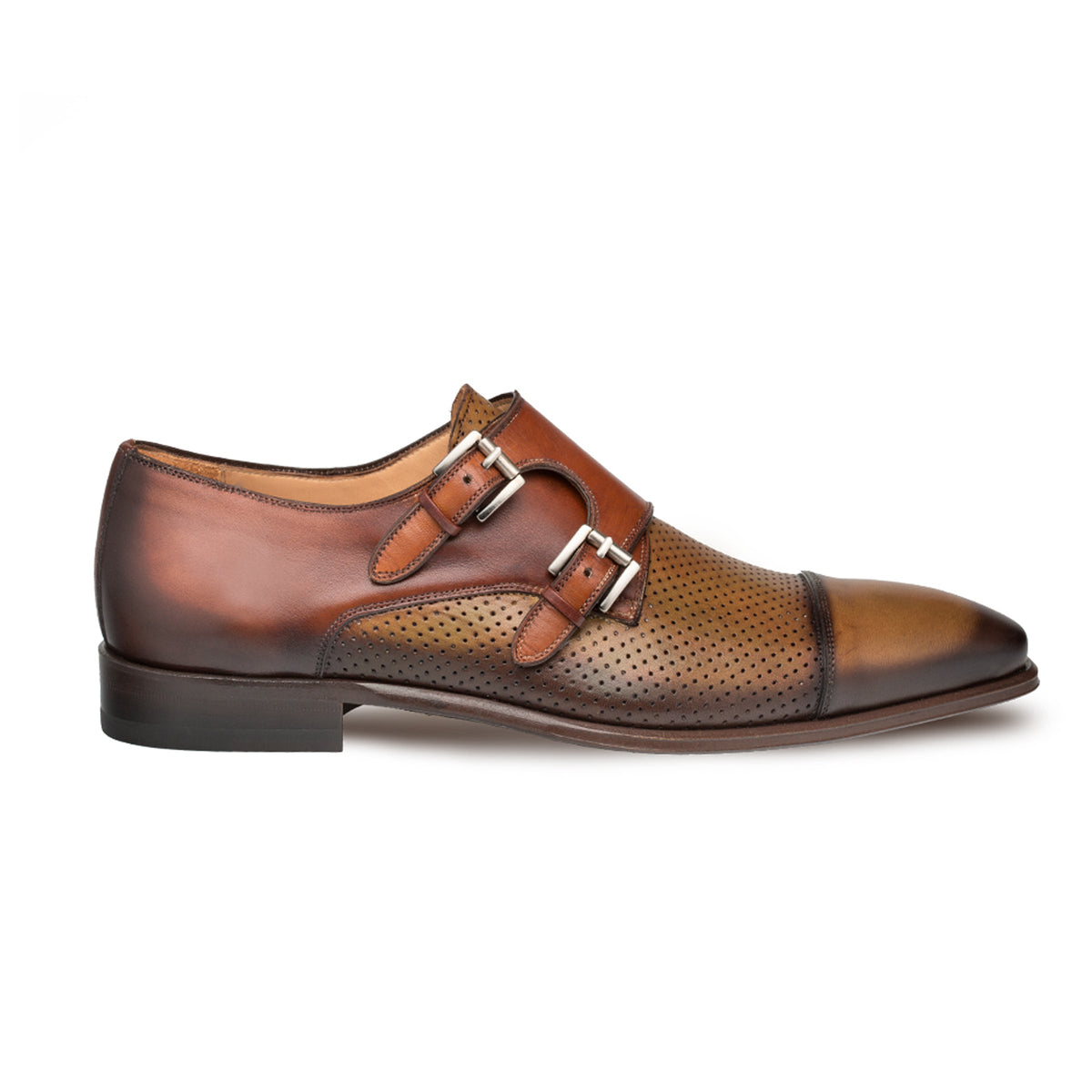 Mezlan Two Tone Monk strap Leather Brown Shoes Sz 8.5 8 Mens Mezlan Saber Two Tone Calfskin Monk Strap Dress Shoe  main image 3
