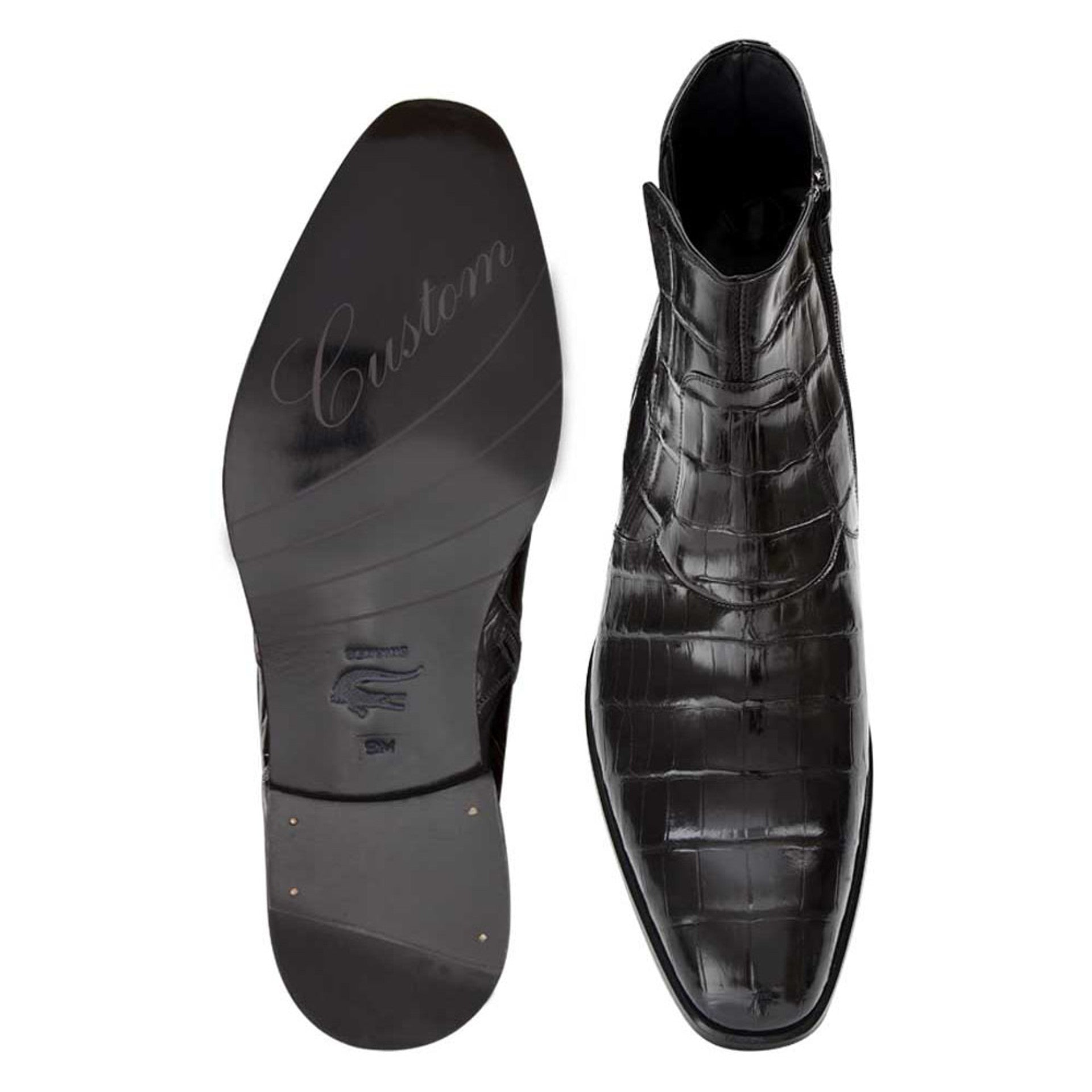 Belucci Black Genuine Alligator Skin Boots By Mezlan Made In Spain Brand - 9M