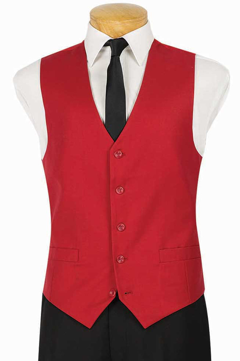 Mens Classic 5 Button Suit Vest in Red - M
