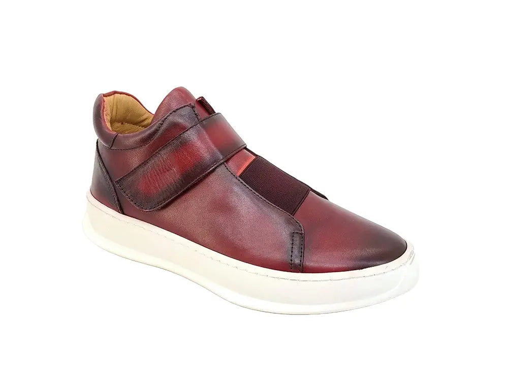 Mid Top Burnished Leather Sneaker - 7.5