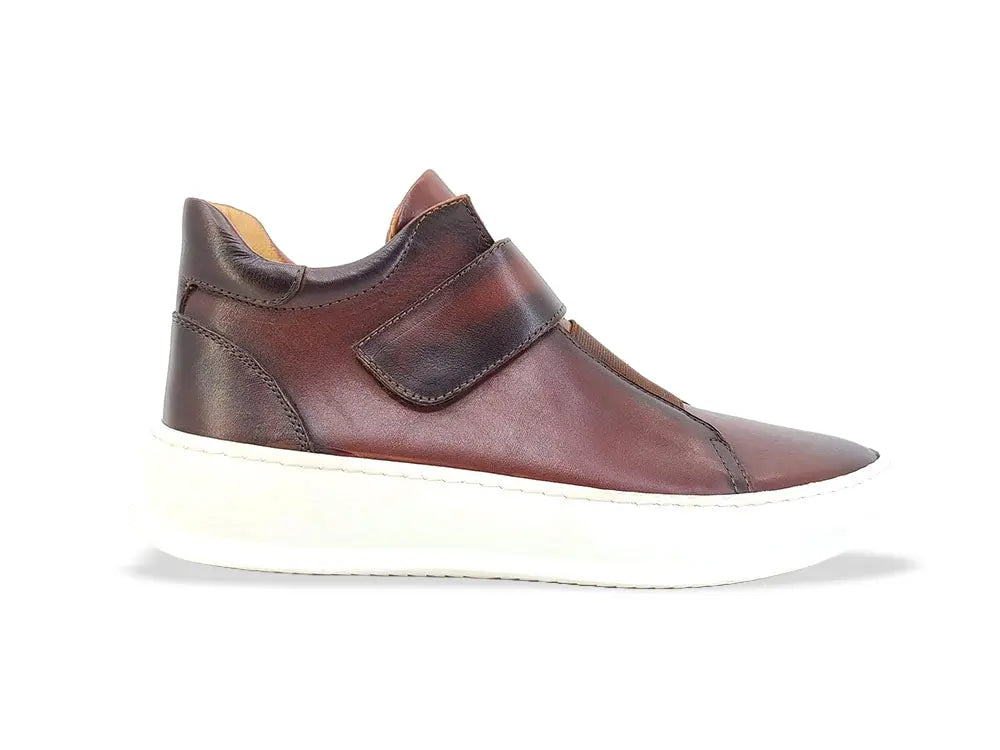 Mid Top Burnished Leather Sneaker - 7.5