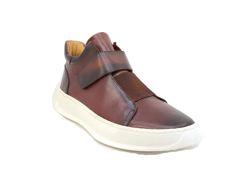 Mid Top Burnished Leather Sneaker - 7.5