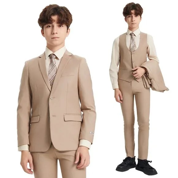 Exclusive Stacy Adams 5pc Boys Suit Slim-Fit, Mid Tan - Boy Size : 4 (Weight 38 to 49)