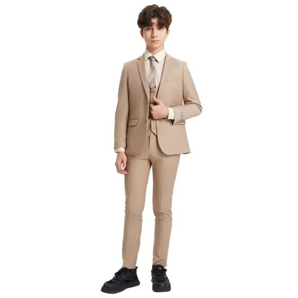 Exclusive Stacy Adams 5pc Boys Suit Slim-Fit, Mid Tan - Boy Size : 4 (Weight 38 to 49)
