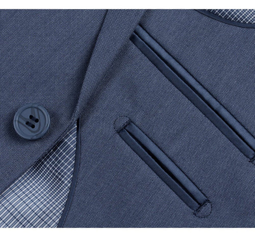 Cheap Priced Suit - Mens Basic Two Button Slim Fit  Midnight Blue Birdseye Suit