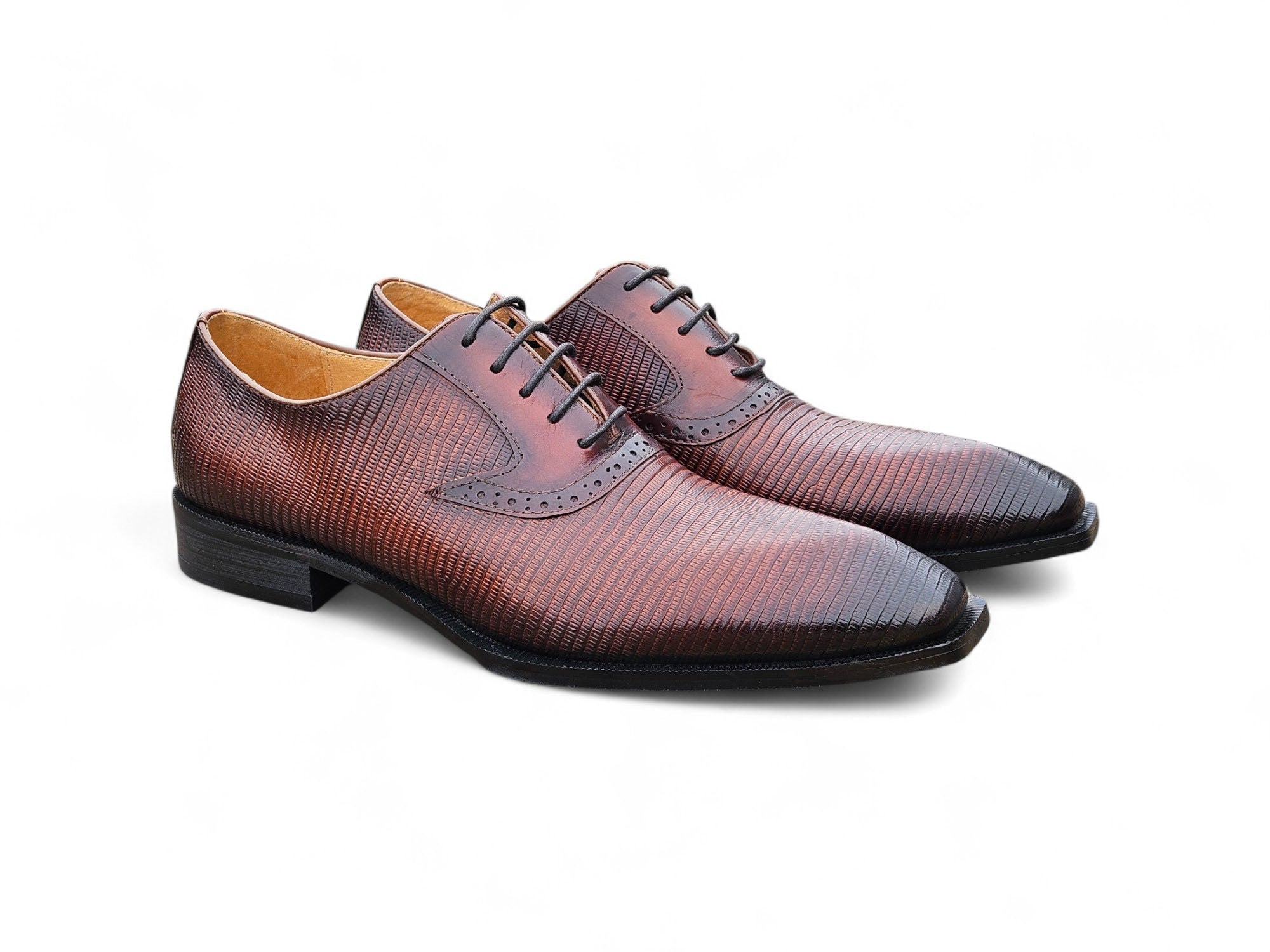 Carrucci Milano Lizard Embossed Oxford Dress Shoes - 7.5