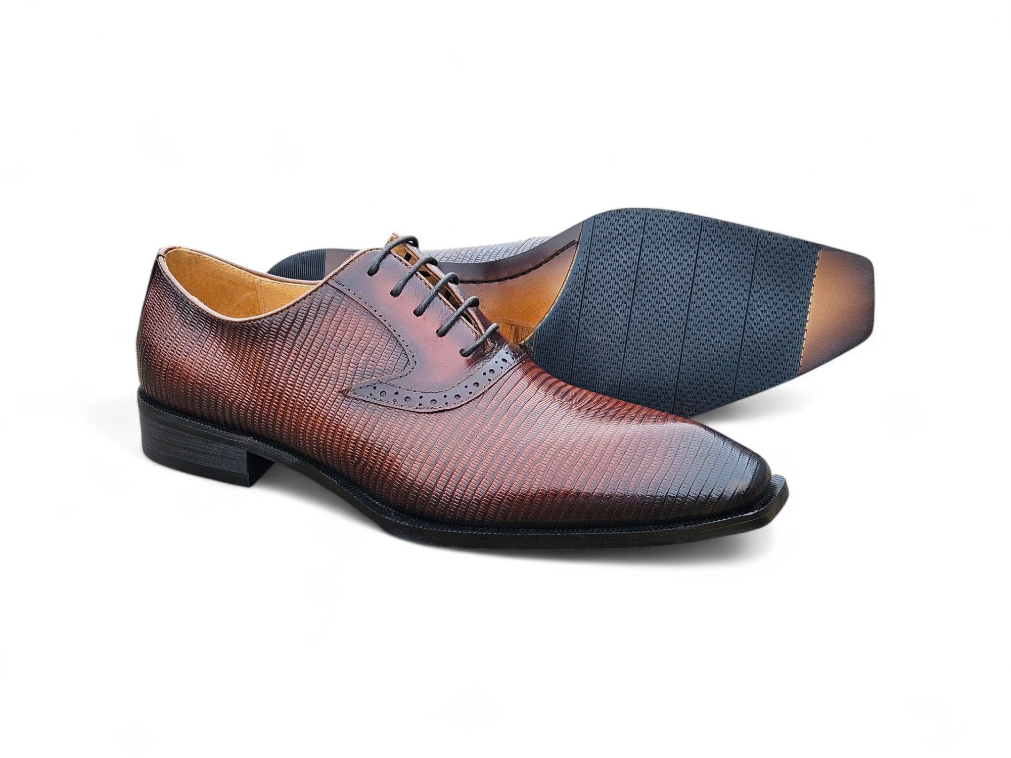 Carrucci Milano Lizard Embossed Oxford Dress Shoes - 7.5