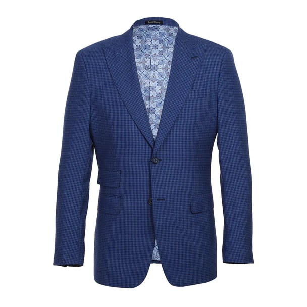 English Laundry Suits  Designer Brand - Wool Stretch with Linen Double Breasted Blue Slim Fit Suit