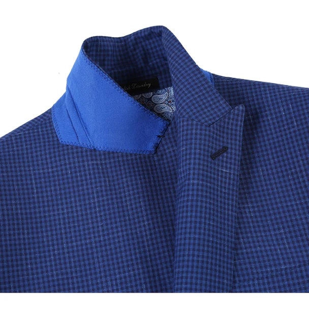 English Laundry Suits  Designer Brand - Wool Stretch with Linen Double Breasted Blue Slim Fit Suit - Coat Size 38