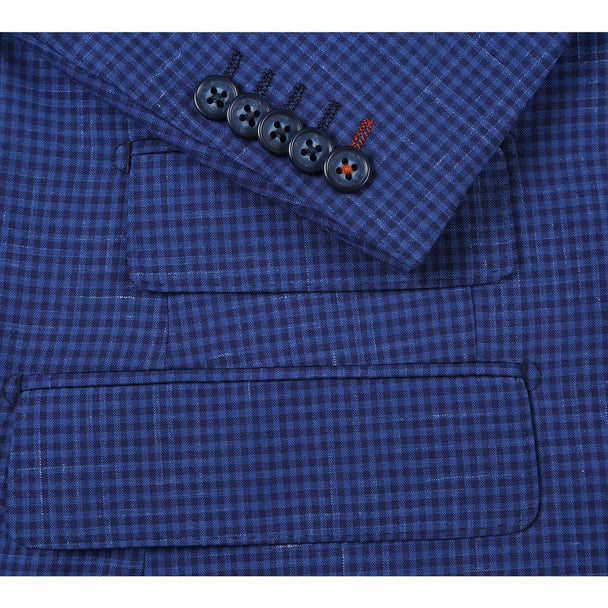 English Laundry Suits  Designer Brand - Wool Stretch with Linen Double Breasted Blue Slim Fit Suit - Coat Size 38