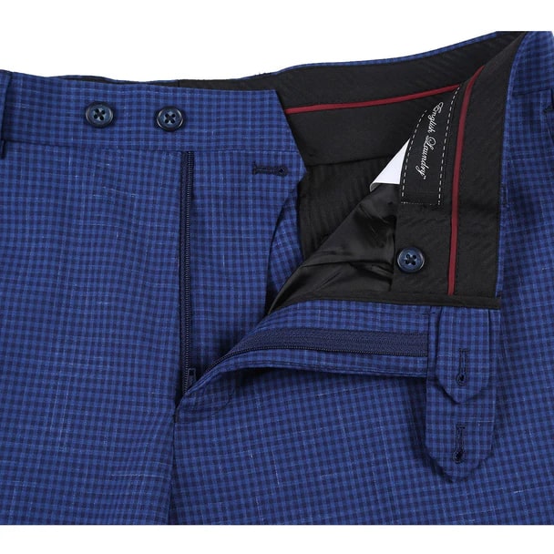 English Laundry Suits  Designer Brand - Wool Stretch with Linen Double Breasted Blue Slim Fit Suit - Coat Size 38