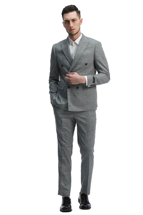 Cheap priced Suit  - Men's Slim Fit Double Breasted Summer Sharkskin Mint Green Suit
