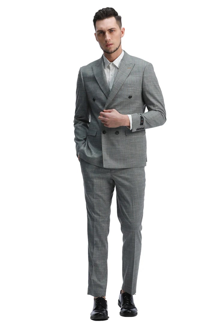 Cheap priced Suit  - Men's Slim Fit Double Breasted Summer Sharkskin Mint Green Suit - 38 Short Jacket+32 Waist Adjustable 28to34)(Height: 5 4 to5 7 )(Neck  15-16.5)S-M)