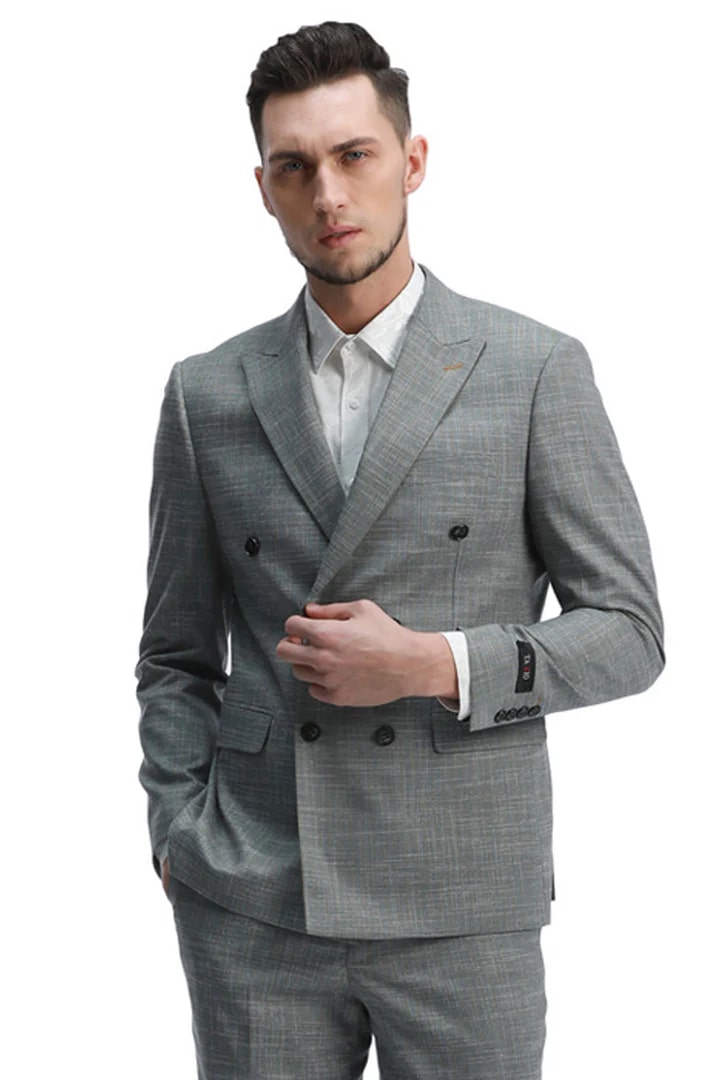 Cheap Suit - Men's Slim Fit Double Breasted Summer Sharkskin Mint Green Suit