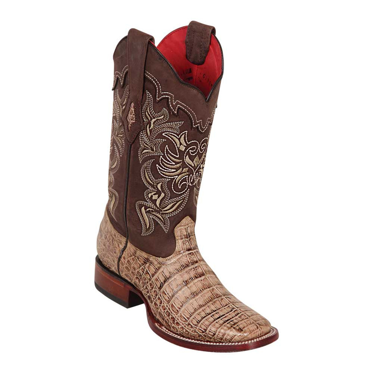 LOS ALTOS Caiman Belly Wide Square Toe Mocha Cowboy Boots - 6