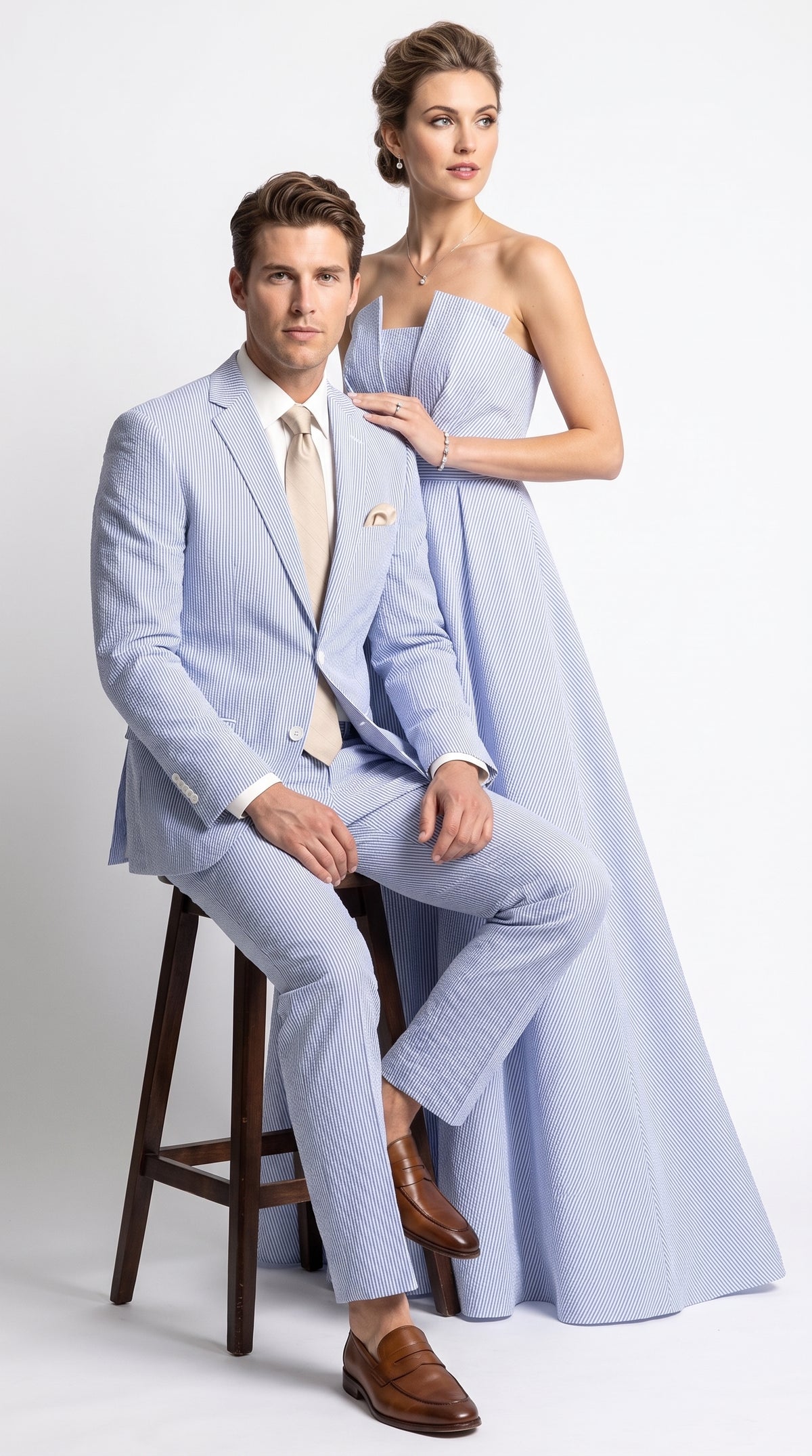 Men’s Navy Seersucker 2 Piece Suit, Modern Fit Summer Wedding Dress Suit