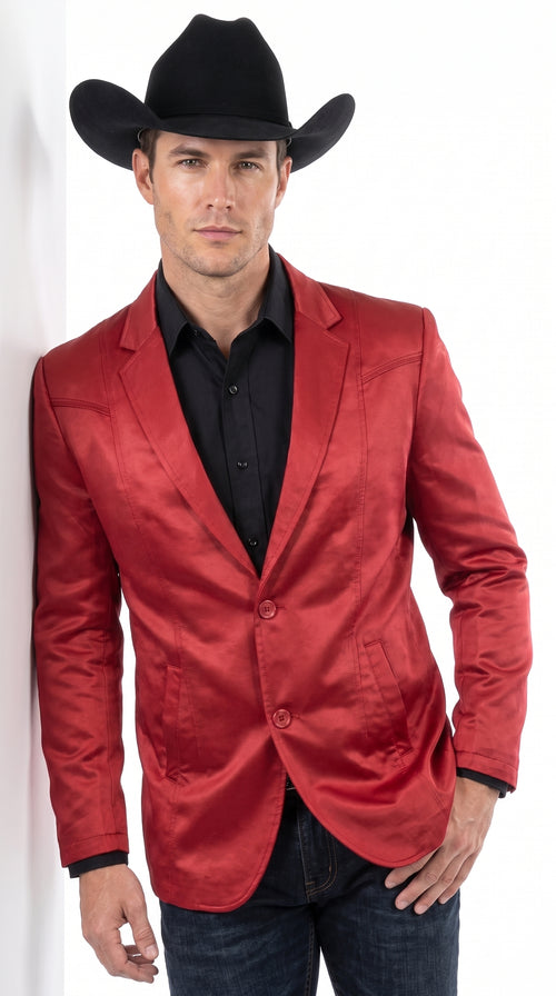 Men’s Western Red Blazer, Slim Fit Shiny Finish Sport Coat for Weddings Prom and Special Events