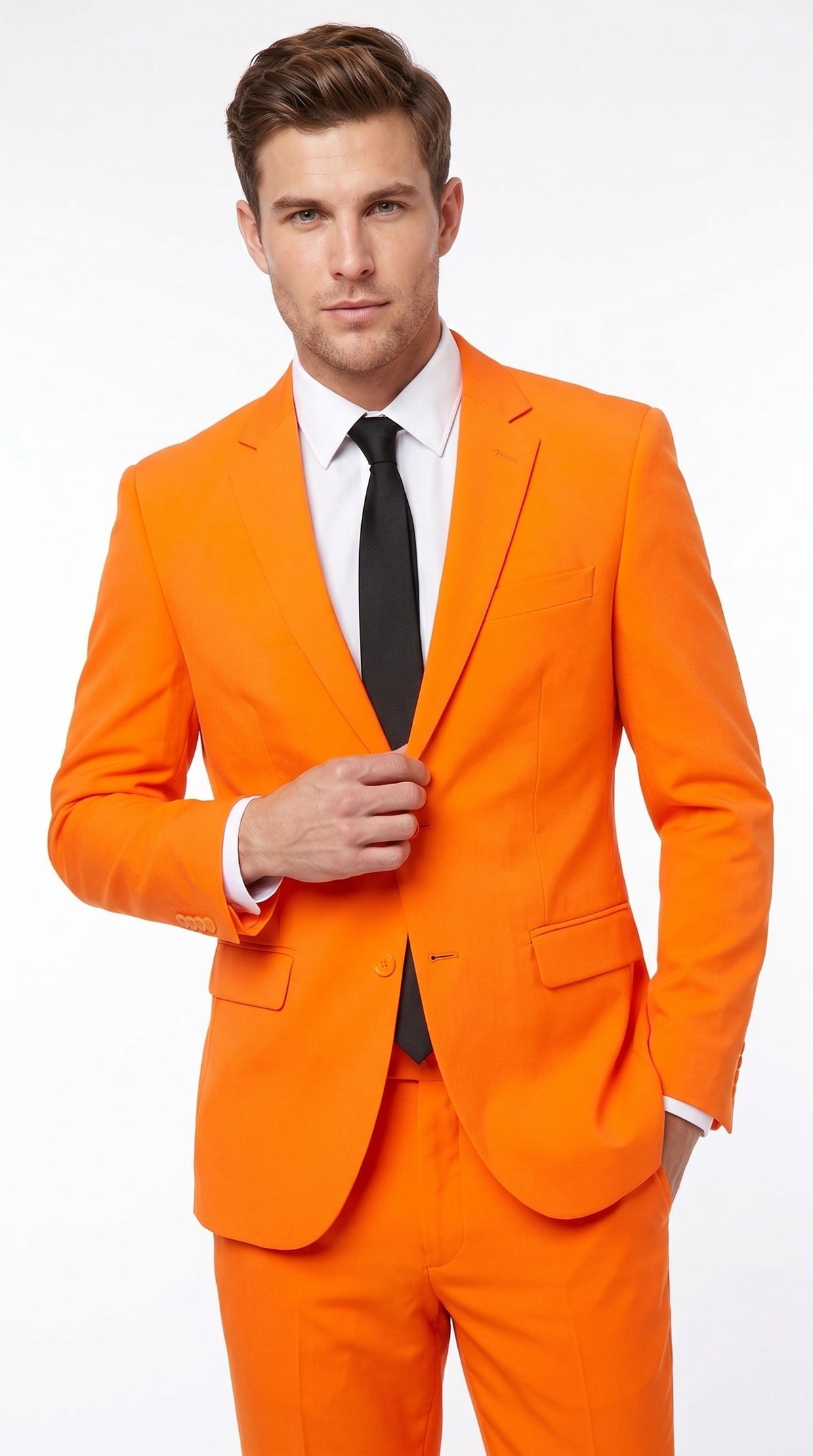 Men’s Orange Tuxedo Suit with Pants, Bright Orange Formal Prom Wedding Suit