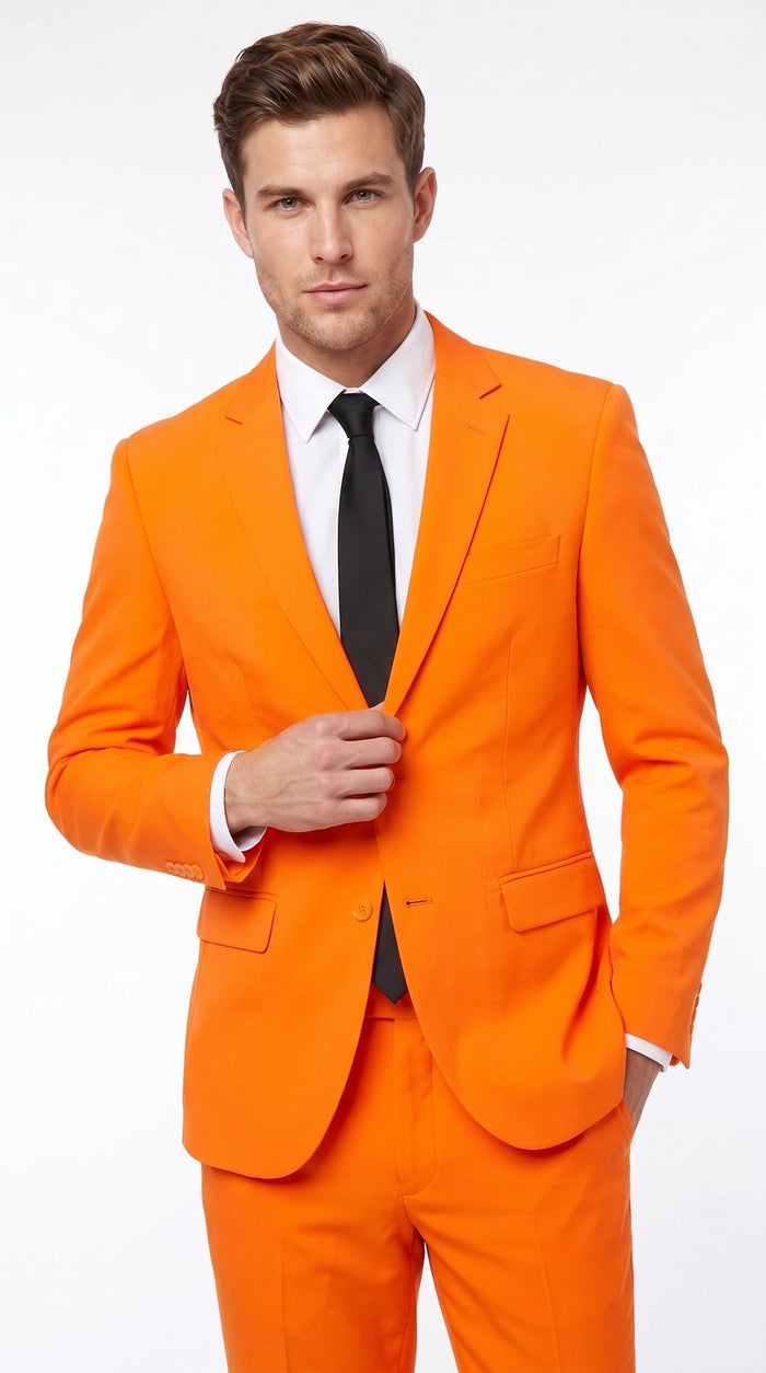 Men’s Orange Tuxedo Suit with Pants, Bright Orange Formal Prom Wedding Suit