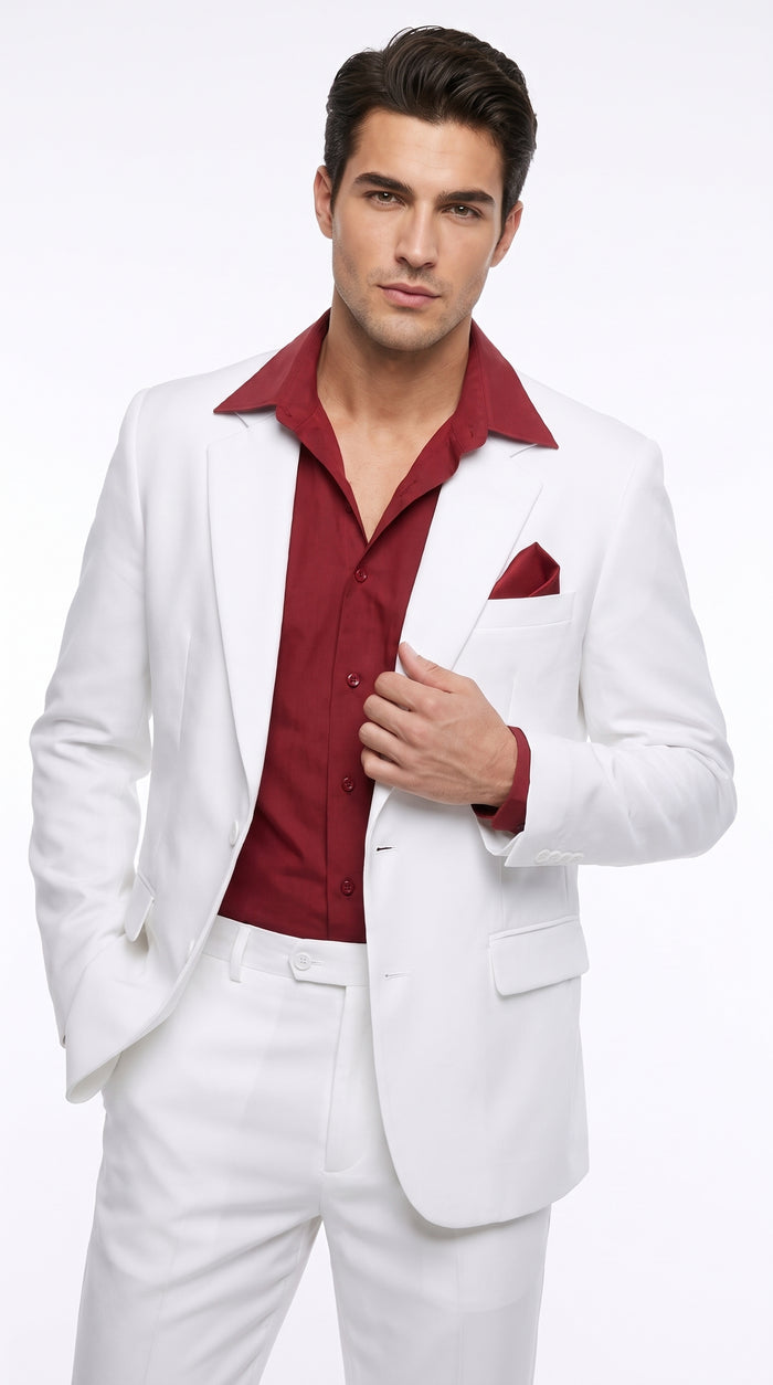 Men’s Tony Montana Scarface White Suit, Movie Inspired Costume Suit with Red Shirt
