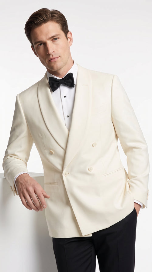 Men’s Ivory Dinner Jacket, Cream Off White Double Breasted Shawl Collar Wedding Tuxedo Blazer