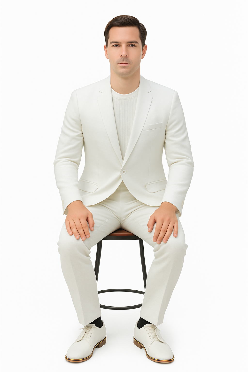 Mens Two Piece Linen Suit Relaxed Hybrid Fit No Collar - 34 Short or Extra Small