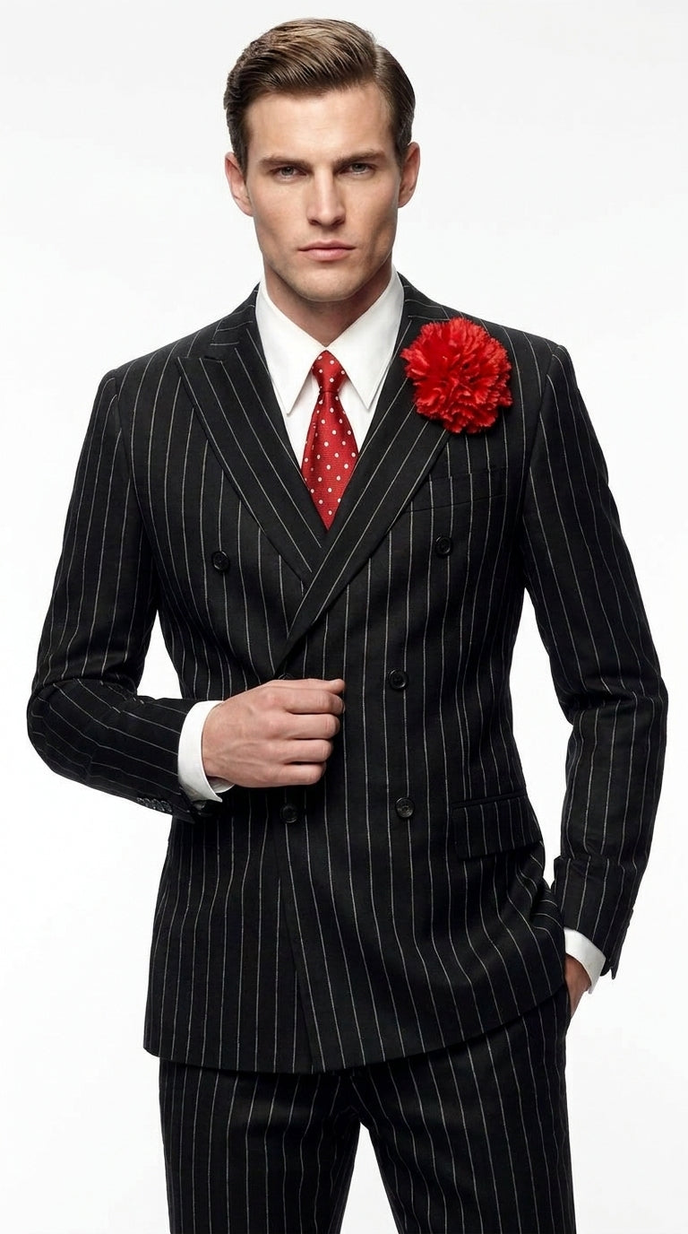 Men’s Gomez Addams Inspired Double Breasted Pinstripe Suit, Addams Family Style Costume Outfit