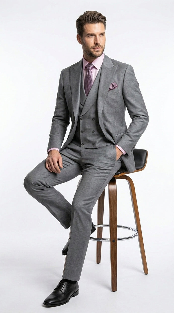 Charcoal Modern Fit 3-Piece Suit with Lapel Vest & Adjustable Pants