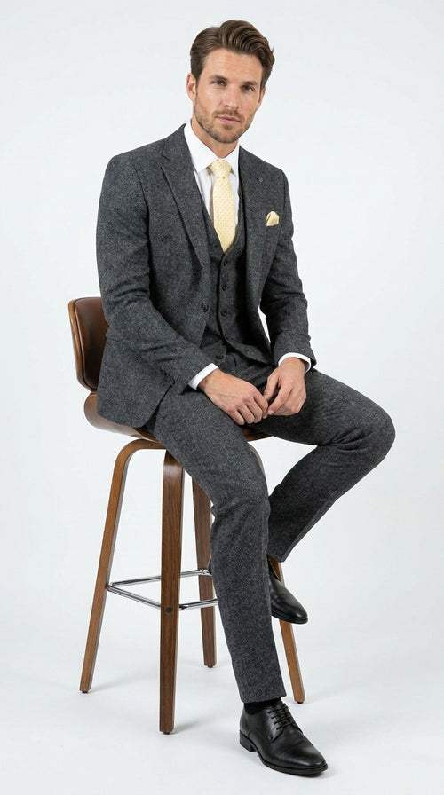 Stacy Adams Men’s Brown Textured Windowpane 3 Piece Hybrid Fit Suit, Black and Orange Check Formal Dress Suit for Weddings, Prom, Business Events, and Parties