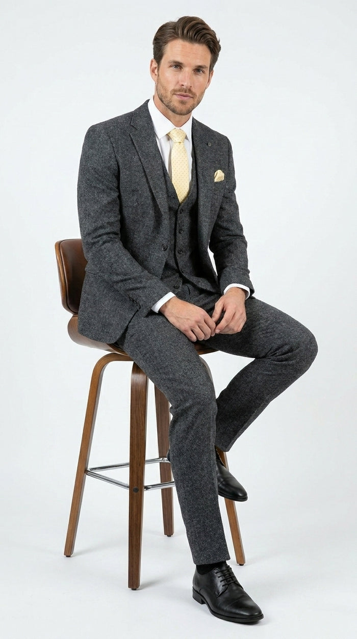 Stacy Adams Men’s Brown Textured Windowpane 3 Piece Hybrid Fit Suit, Black and Orange Check Formal Dress Suit for Weddings, Prom, Business Events, and Parties
