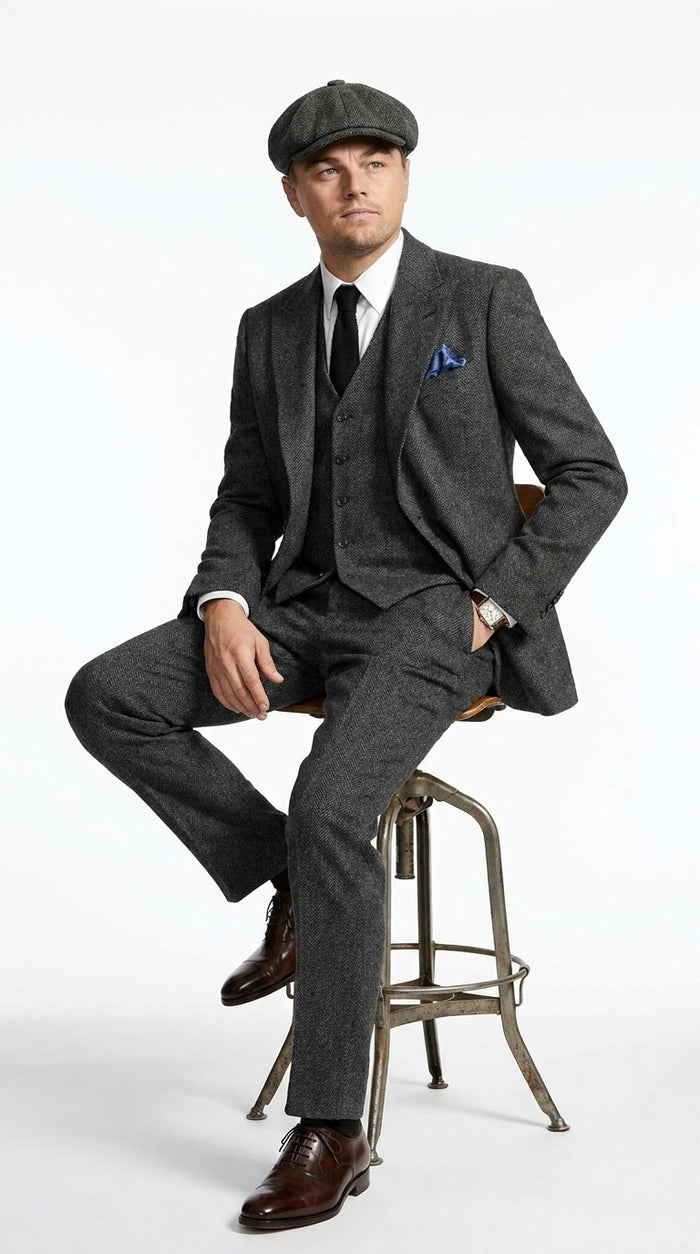 Men’s Charcoal 1920s Gangster 3 Piece Suit, Great Gatsby Formal Outfit for Weddings, Prom, Parties, and Theme Events