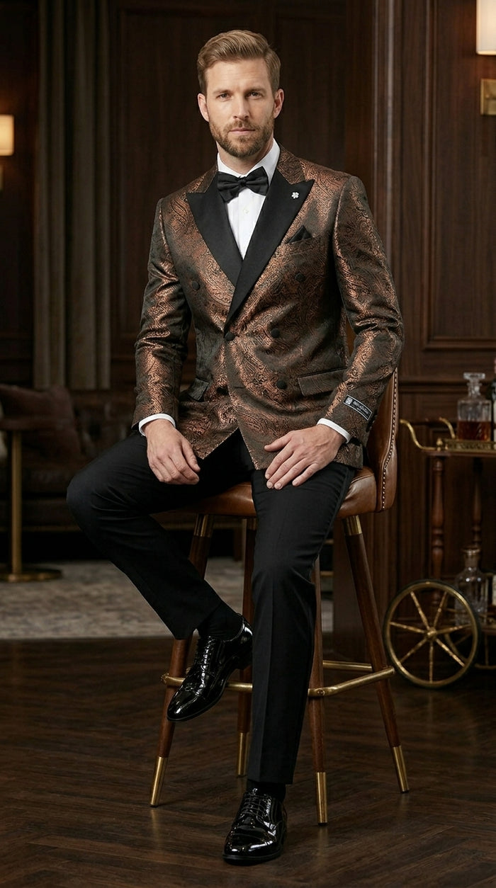 Stacy Adams Men’s High Fashion Pattern Sport Coat, Hybrid Fit Formal Blazer in Bronze, Silver, Red and Purple