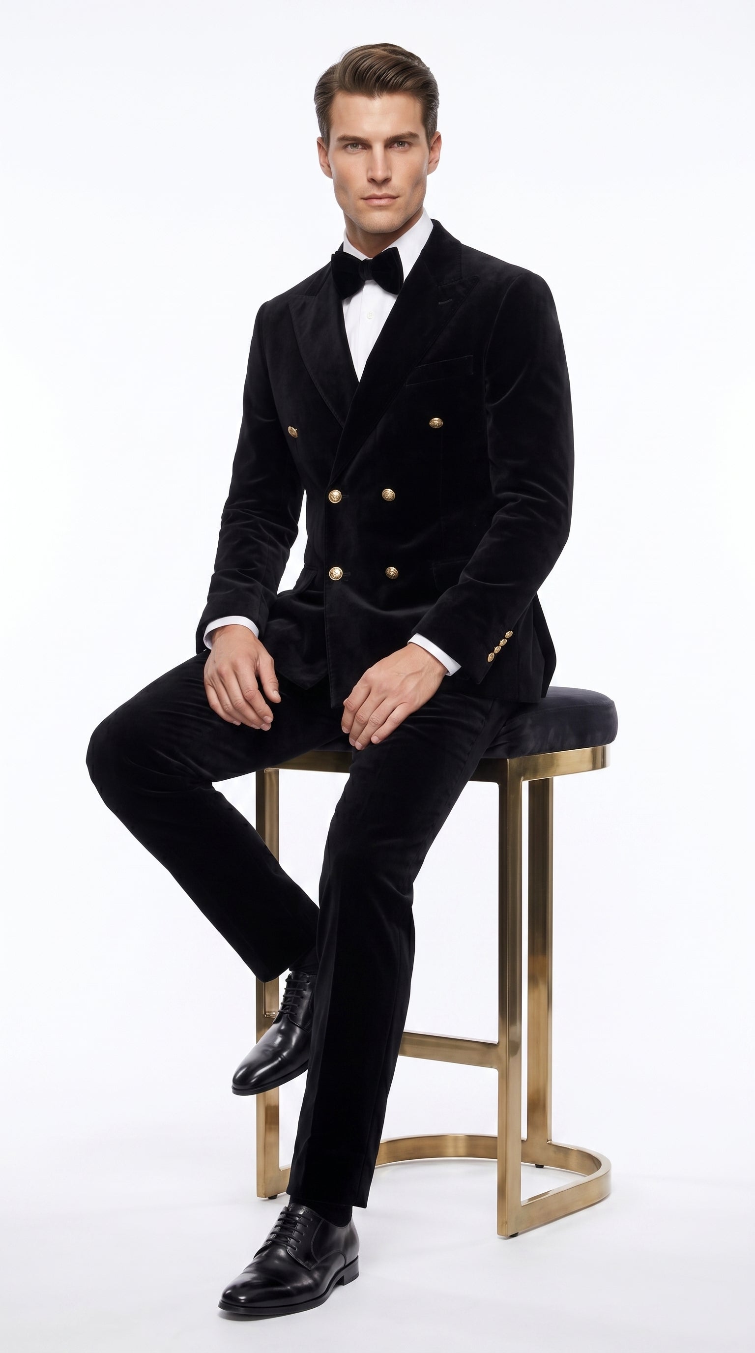 Men’s Rossi Man Zeus Black Velvet Double Breasted Tuxedo Suit, Formal Wedding Prom Dinner Suit Set - 34 Short or Extra Small
