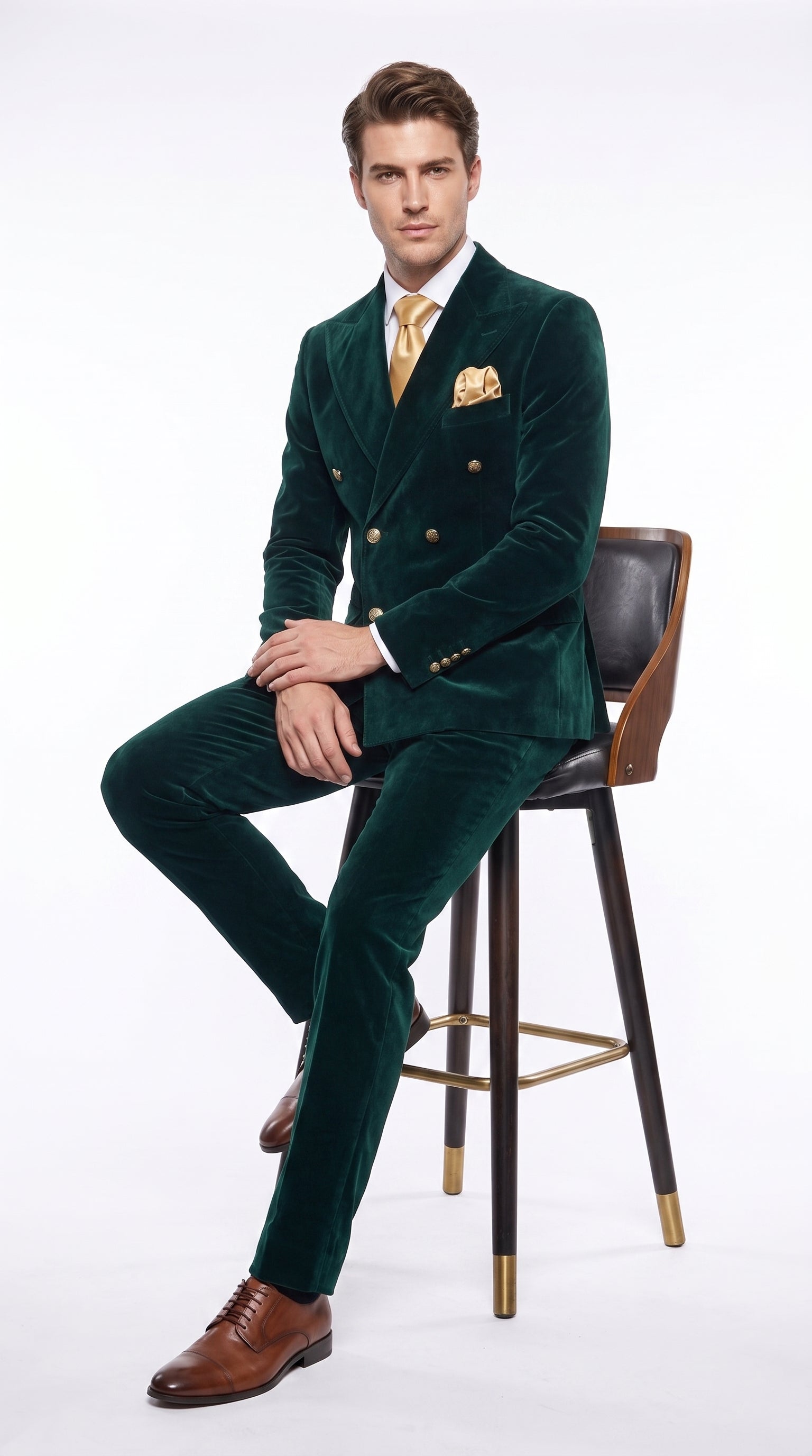 Men’s Rossi Man Zeus Emerald Green Velvet Double Breasted Tuxedo Suit, Formal Wedding Prom Dinner Suit