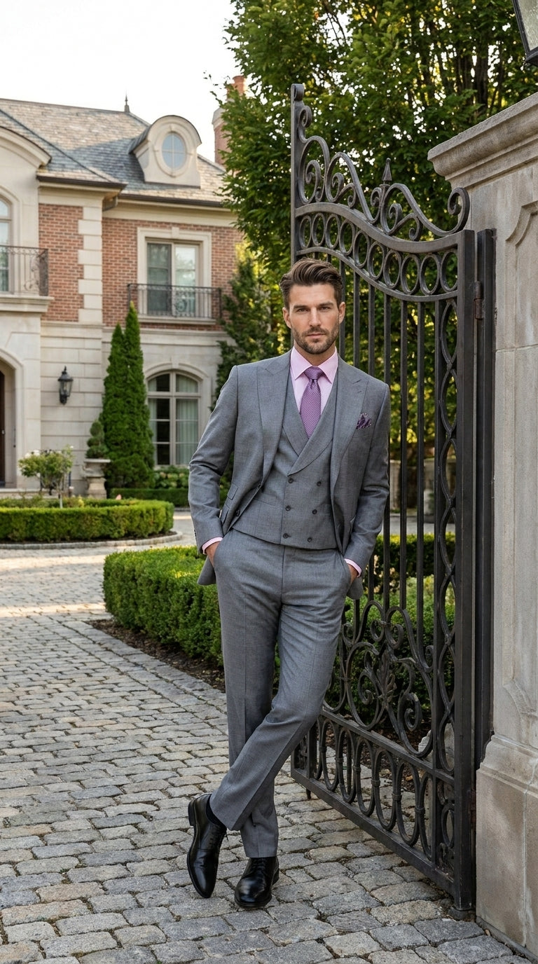 Charcoal Modern Fit 3-Piece Suit with Lapel Vest & Adjustable Pants
