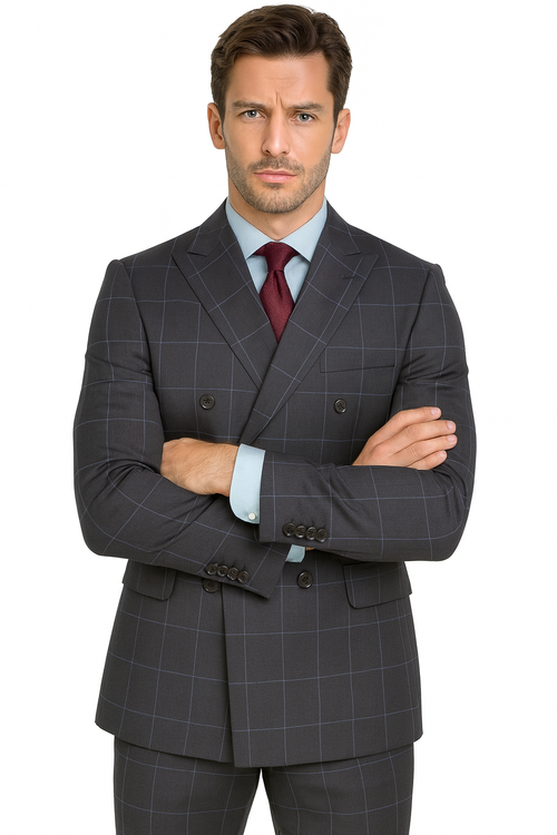 1920's Mens Vested Bold Gangster Vintage Plaid Suit With White Vest in Grey