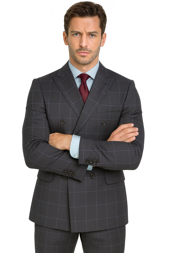 1920's Mens Vested Bold Gangster Vintage Plaid Suit With White Vest in Grey