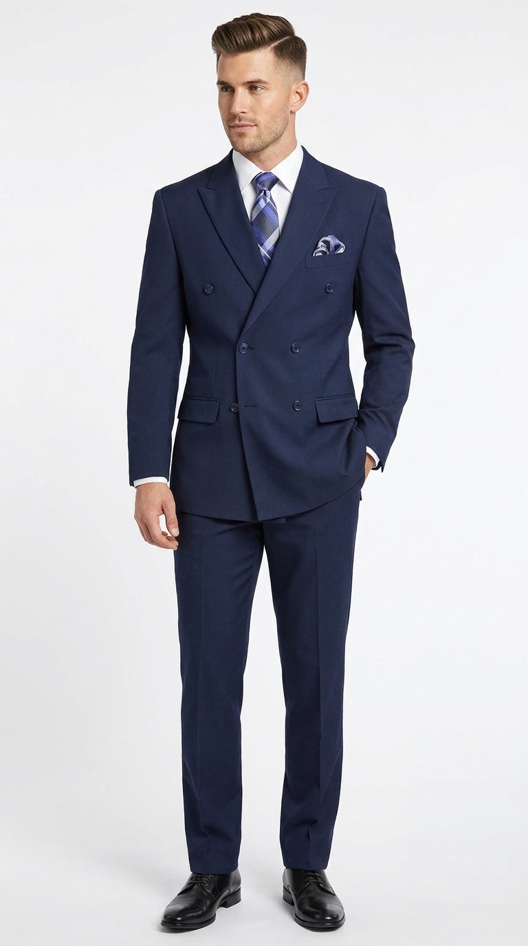 Men’s Classic Navy Double Breasted Suit, Affordable Formal Wedding Business Dress Suit