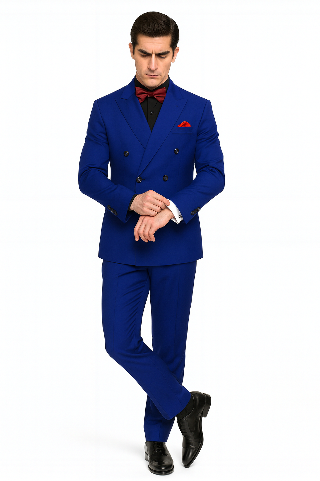 Ultra Slim Fit Double Breasted Royal Suit - Narrow Leg Pants - Gucci Cut - Tapered Jacket - 38 Short Jacket+32 Waist Adjustable 28to34)(Height: 5 4 to5 7 )(Neck  15-16.5)S-M)