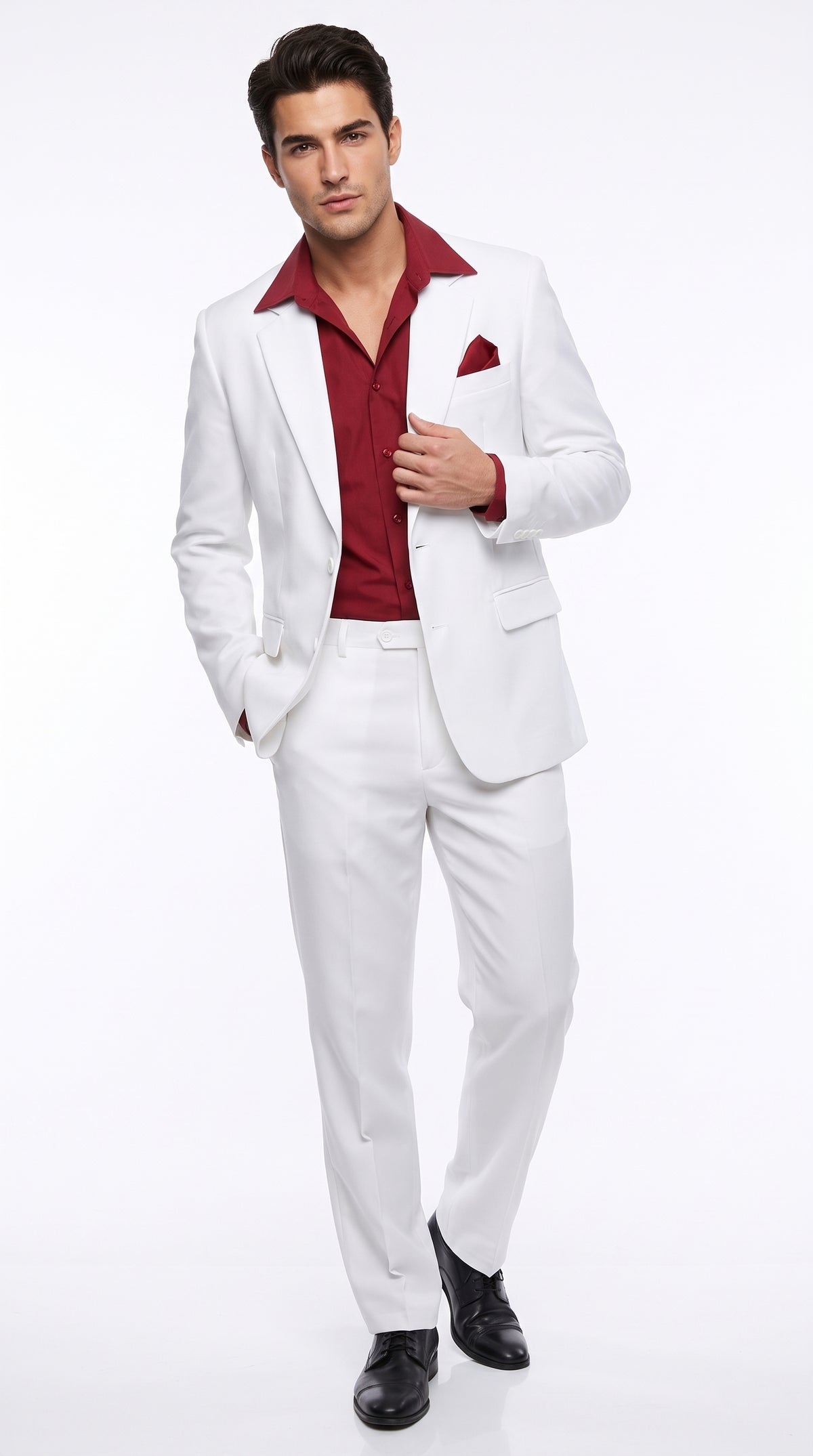 Men’s Tony Montana Scarface White Suit, Movie Inspired Costume Suit with Red Shirt