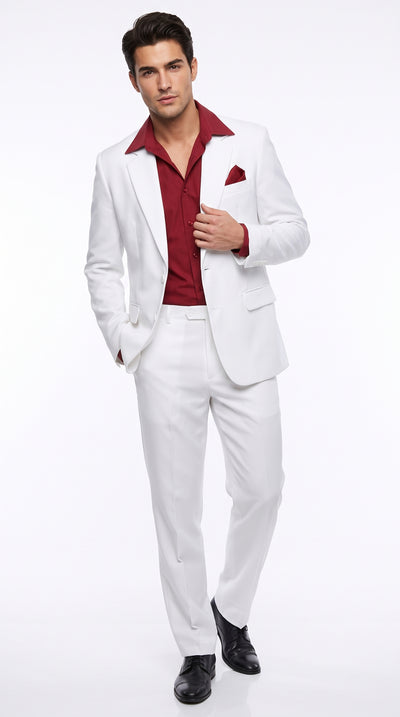 Men’s Tony Montana Scarface White Suit, Movie Inspired Costume Suit with Red Shirt