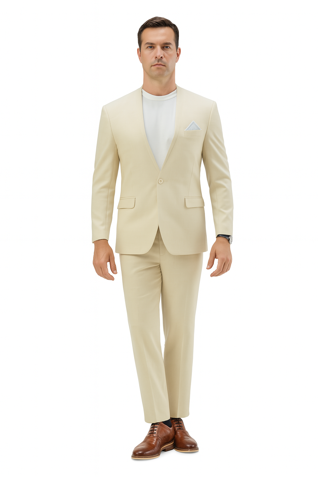 Mens Two Piece Linen Suit Relaxed Hybrid Fit No Collar - 34 Short or Extra Small