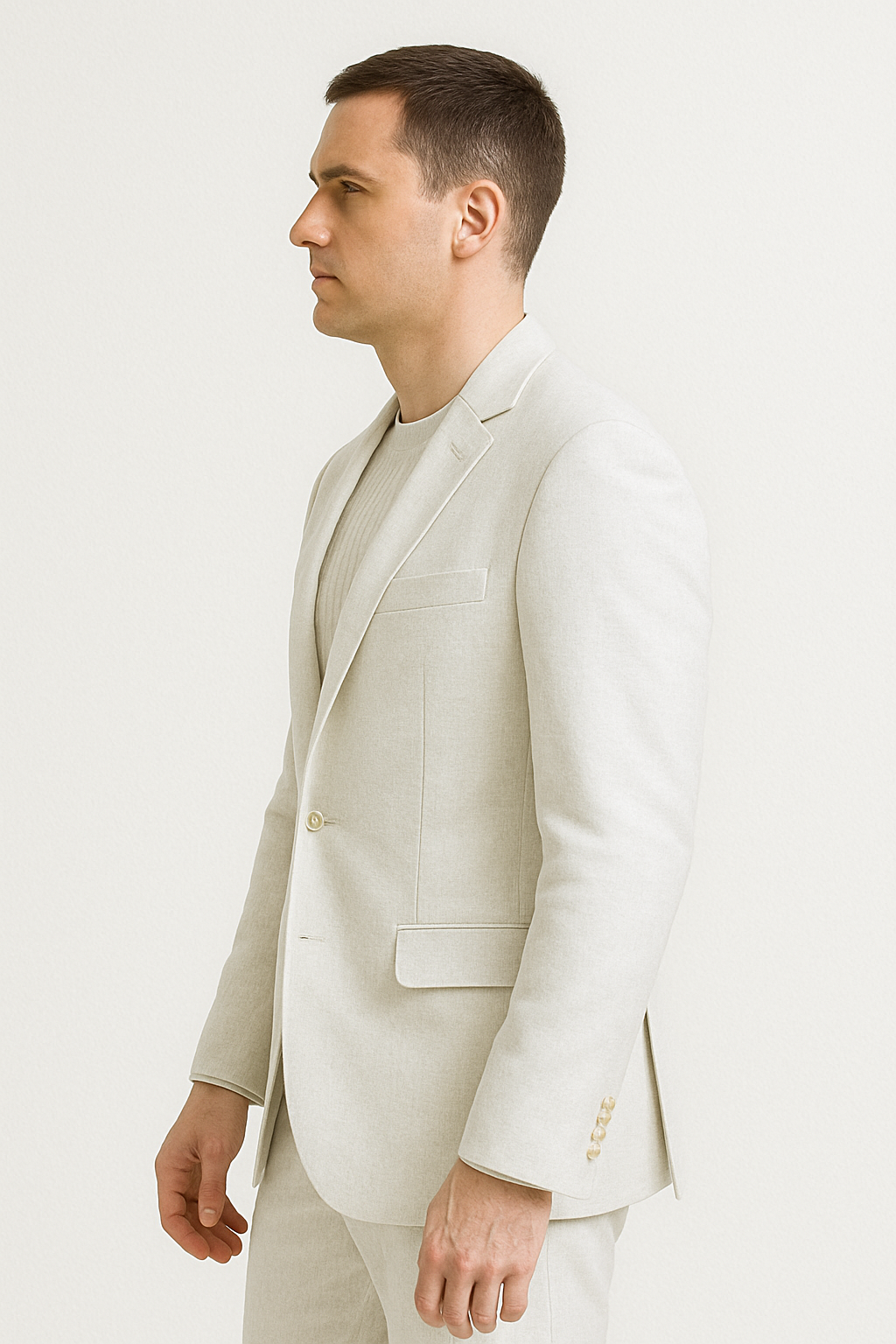Mens Two Piece Linen Suit Relaxed Hybrid Fit No Collar - 34 Short or Extra Small